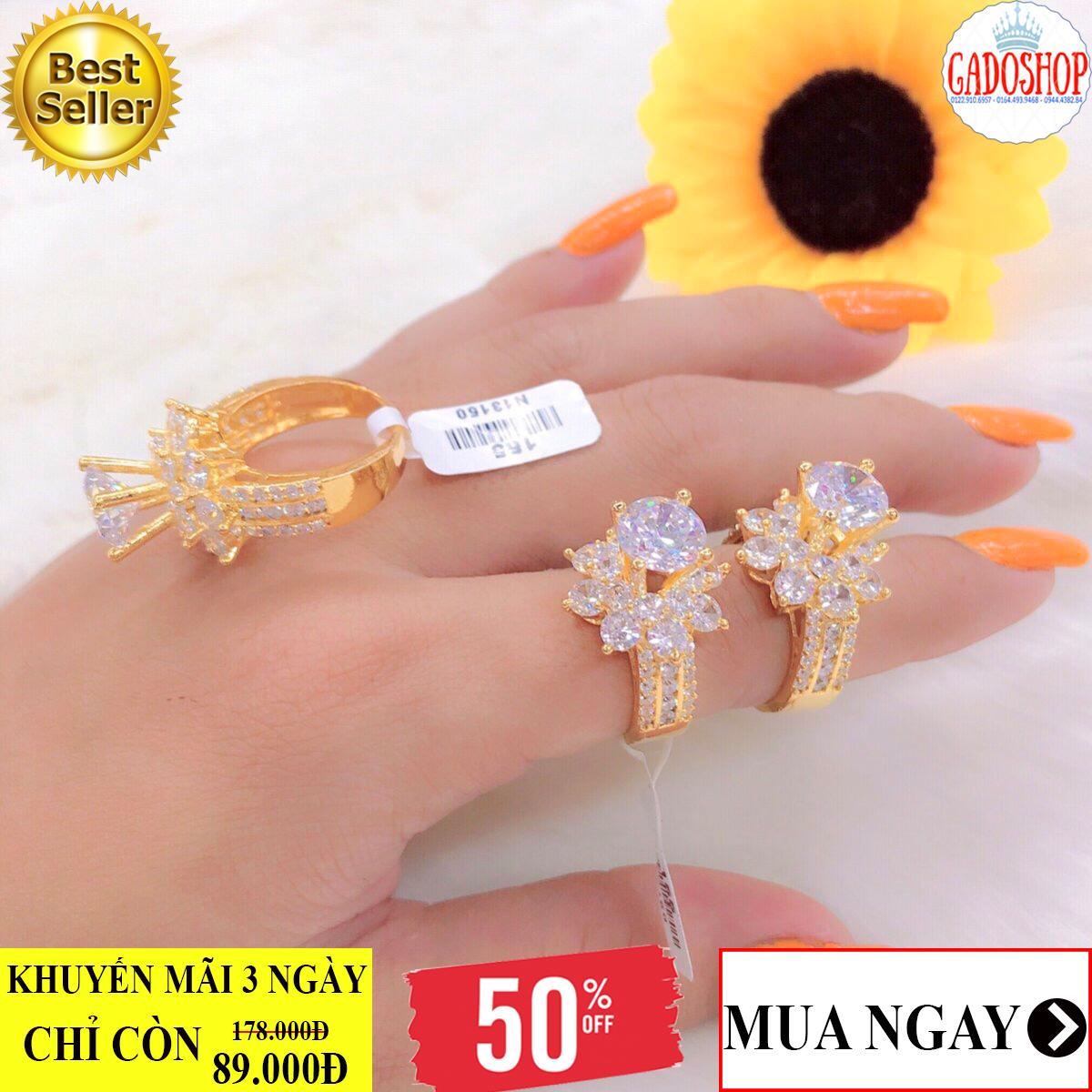 Nhẫn nữ cao cấp, nhẫn nữ bạch kim mạ vàng cao cấp hoa sen đính đá pha lê cao sang trọng sáng lấp lánh lung linh thiết kế tinh tế đẳng cấp thời trang