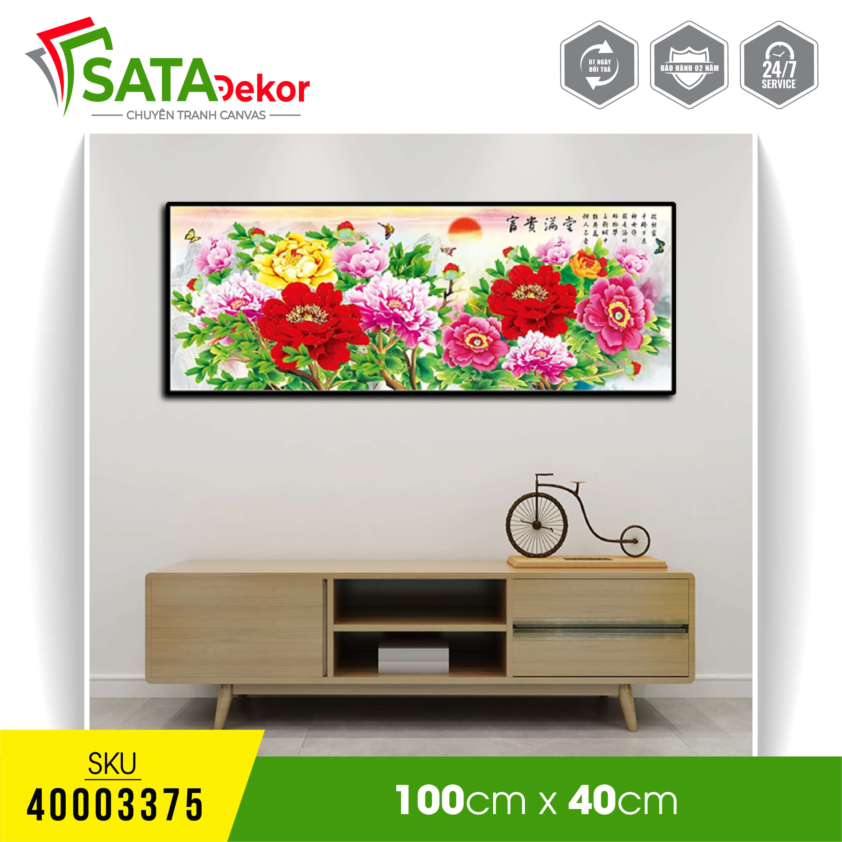 Tranh hoa mẫu đơn phong cách cổ điển in trên canvas chất lượng cao, bền màu (40003375)