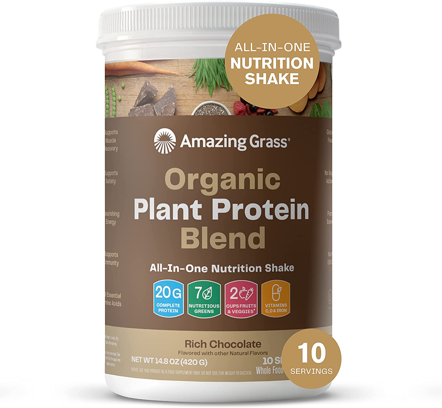 Bột Protein Thực Vật Hữu Cơ Amazing Grass Organic Plant Protein Blend Chocolate 420g