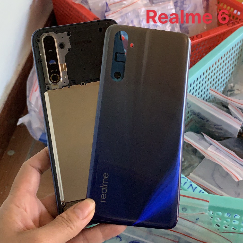Bộ Vỏ Sườn Realme 6 Zin - bộ gồm lưng, xương,nút bấm,kính camera