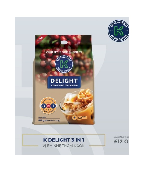 [HCM]Cafe Hòa Tan K Coffee Delight 3in1 túi 36 gói  x17g - cà phê k CTY phúc sinh