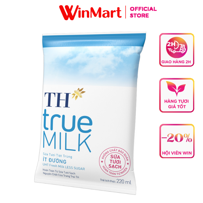 [Siêu thị WinMart] - Sữa tươi tiệt trùng TH True Milk ít đường gói 220ml