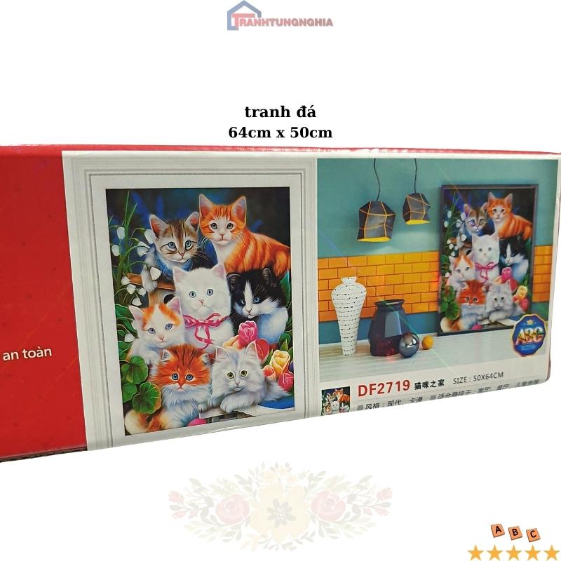 Tranh đính đá đàn mèo dễ thương 64cm x 50cm