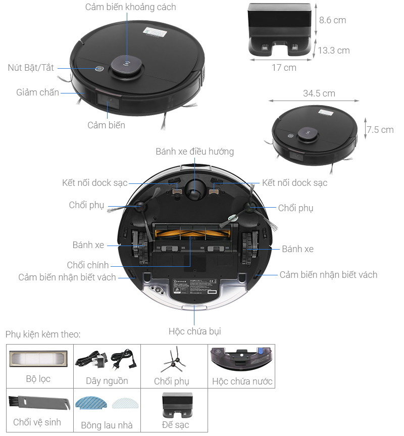 [Trả góp 0%] Robot Hút Bụi Lau Nhà Ecovacs Deebot OZMO T8 AIVI Plus