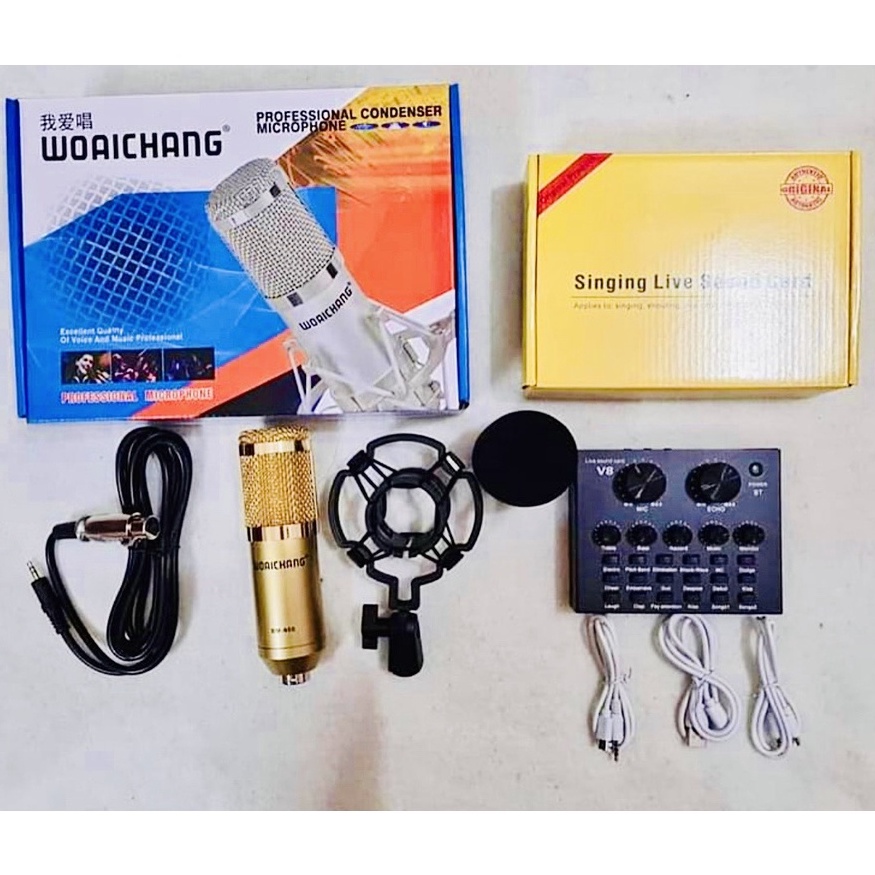 Mic Livestream | Micro thu âm Sound Card V8 + Mic BM900 Hát Livestream Điện Thoại Chuyên Nghiệp, Monkey Studio