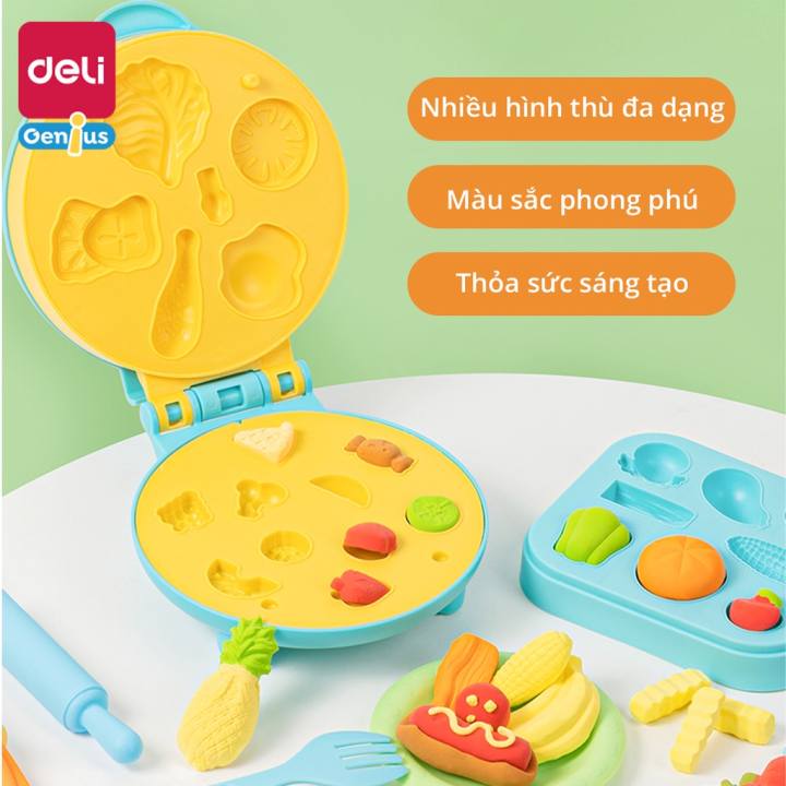 Bộ đồ chơi Đất nặn Deli - Máy làm Mì, Hamburger kèm dụng cụ và khuân - Màu tự nhiên, an toàn, không dính tay cho bé - Hình ảnh 8