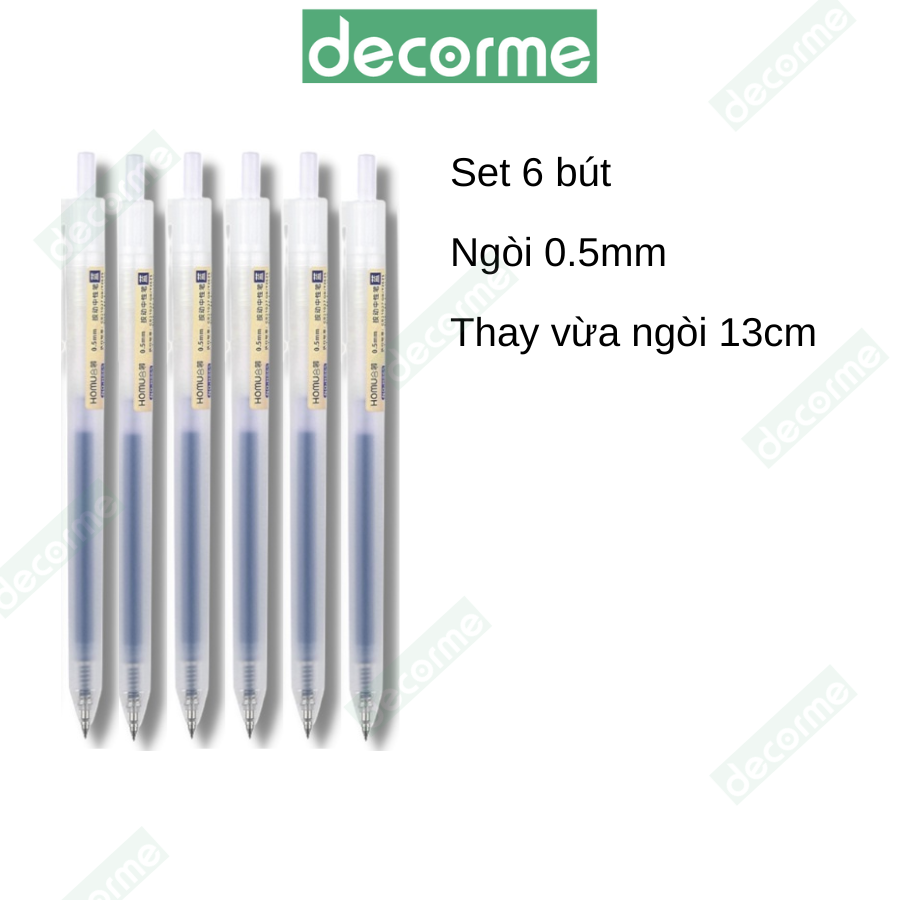 Set 12 Bút tặng ngòi gel bấm Simple Baijin Dupe Muji mực đen 0.5mm DecorMe Bút gel bấm mực đen xanh đỏ