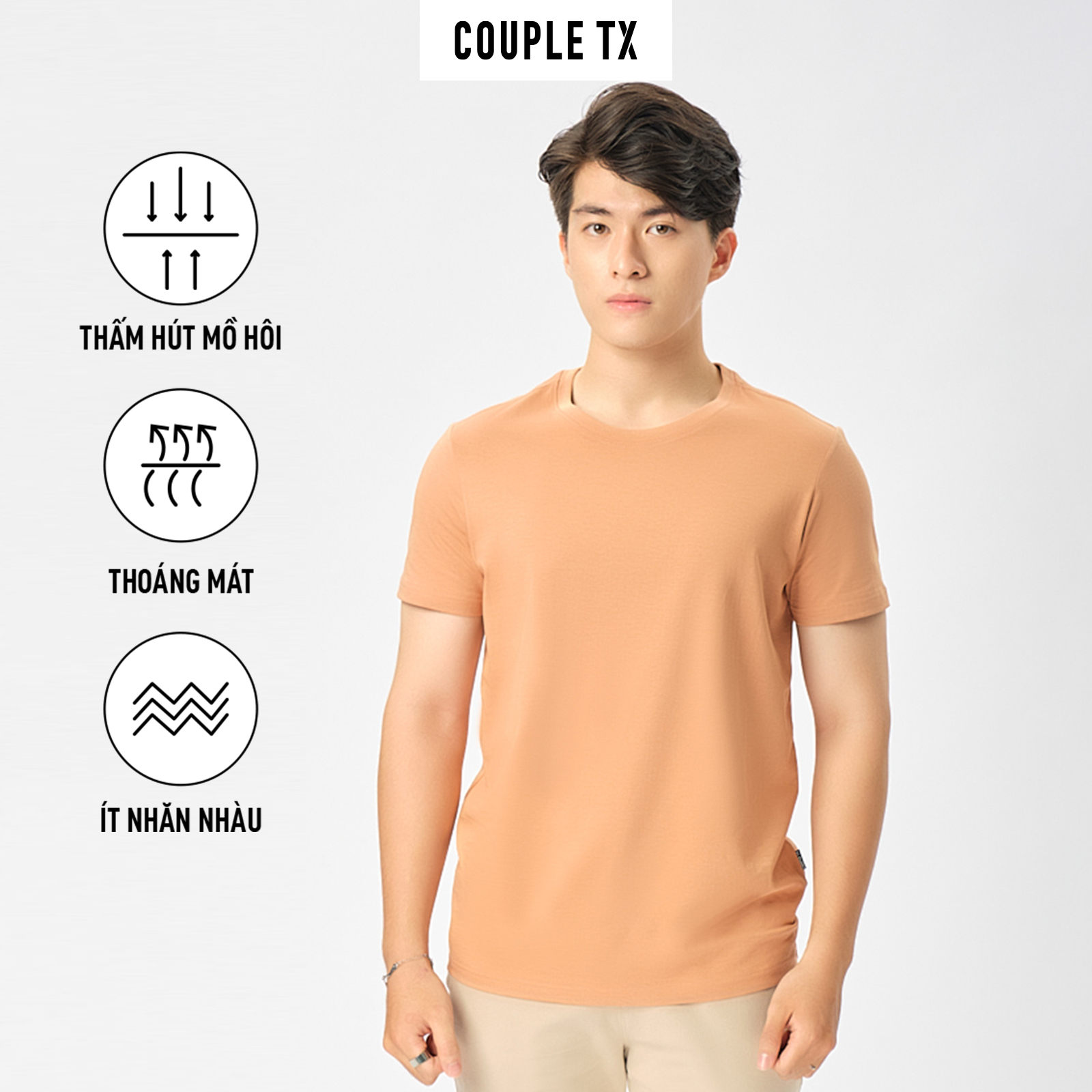 Áo Thun Nam COUPLE TX -  Áo Thun Trơn, Cổ Tim Slim Basic MTS 1326