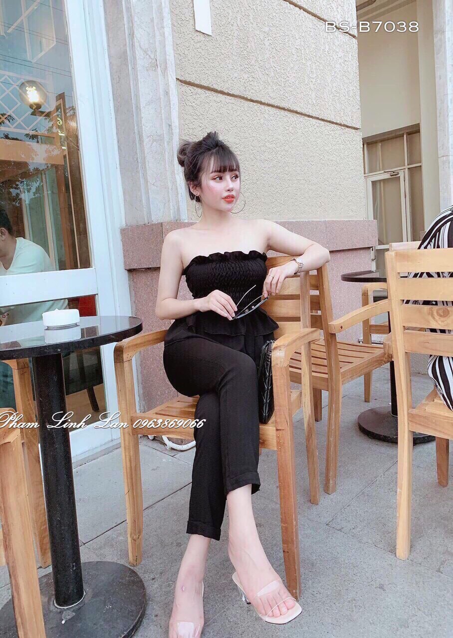 Set bộ nữ áo cúp ngực xòe eo cột nơ