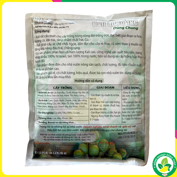Siêu Kali trắng Kali HUNO Potassium Chloride M0P – Hoa Tươi, Chắc Trái, Củ Bự (Gói 1kg)