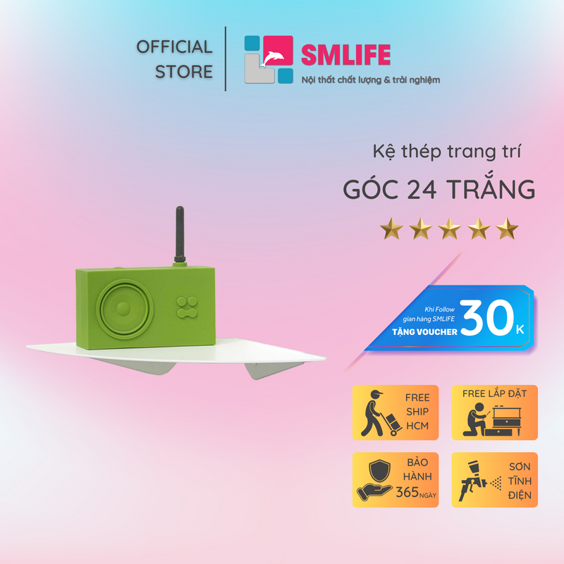 Kệ góc tường 24 - Kệ treo tường bằng thép dày 1,6mm - Sơn tĩnh điện màu Trắng/ Đen hiện đại - Tặng kèm bộ ốc vít và đầu bịt ốc