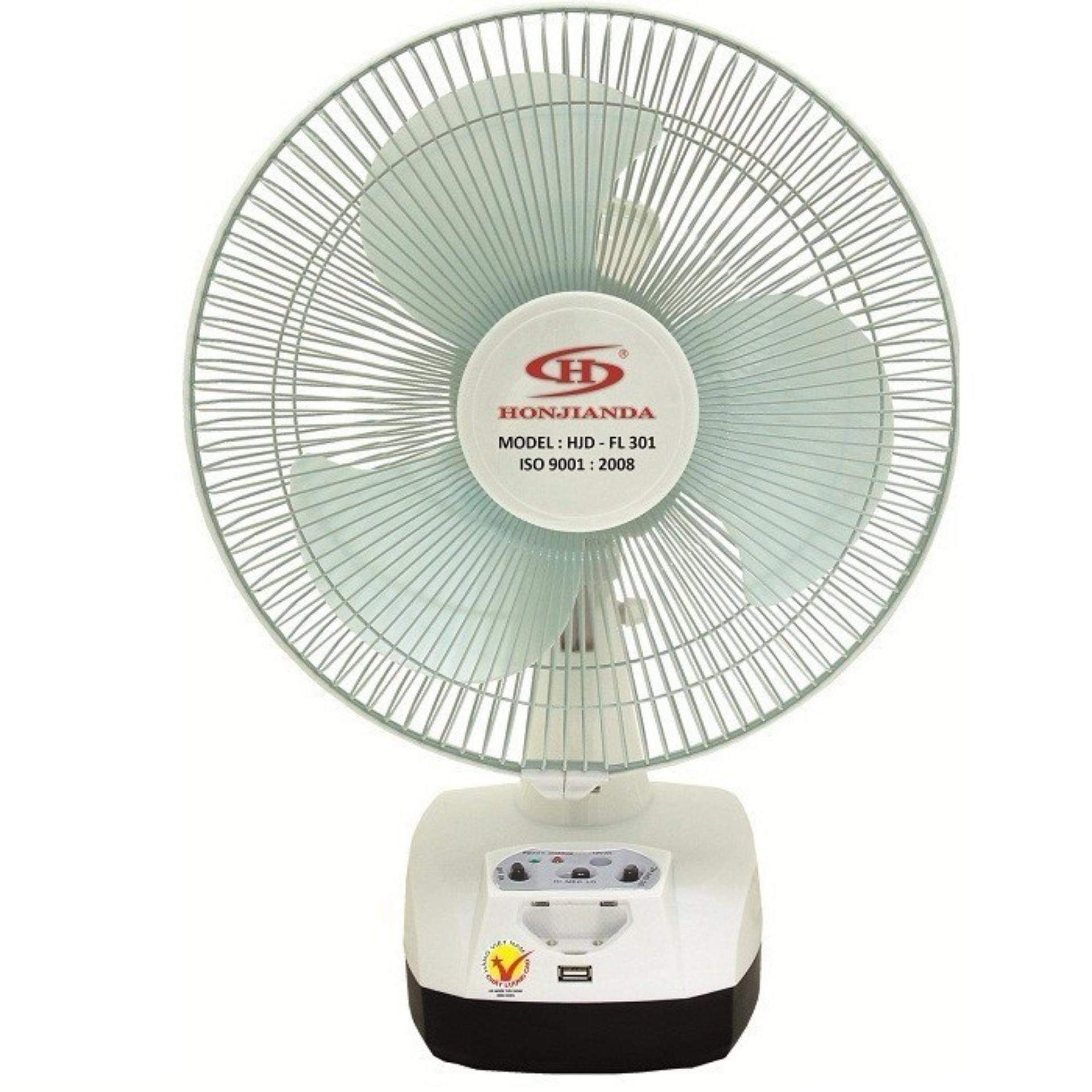QUẠT SẠC TÍCH ĐIỆN HONJIANDA FL-301 (2 BÌNH CÓ CỔNG SẠC USB )