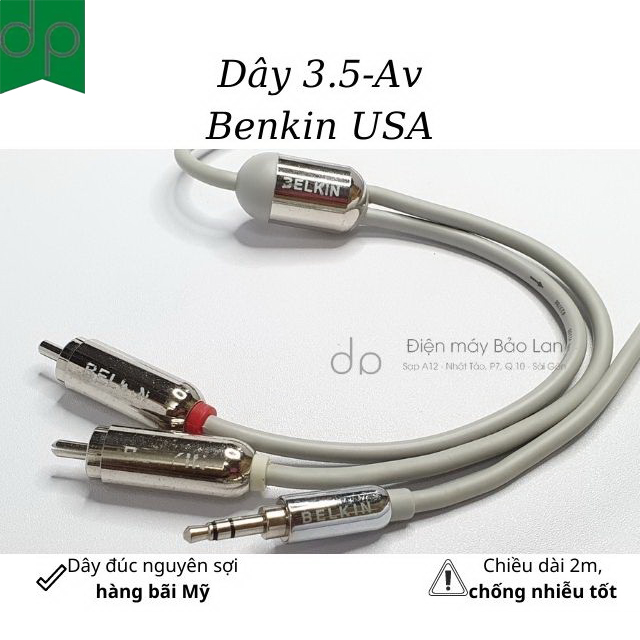 Dây tín hiệu 3.5 ra 2av benkin, dây 3.5 ra 2 bông sen - màu xám, chống nhiễu tốt