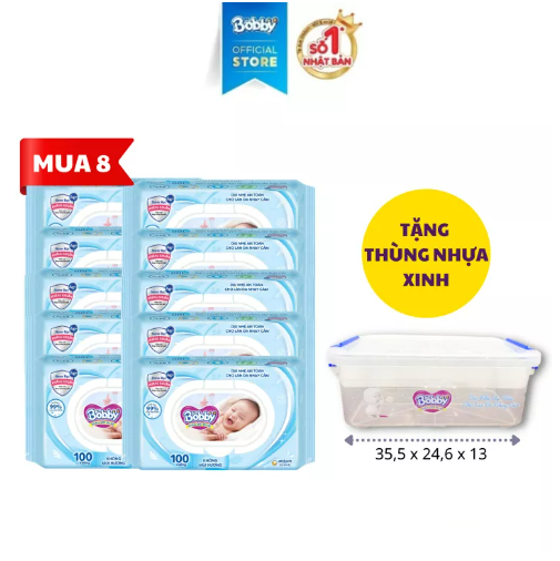 Chỉ 13-14.12 GIẢM THÊM 99K Tặng thùng nhựa xinh Bộ 8 gói khăn giấy ướt trẻ