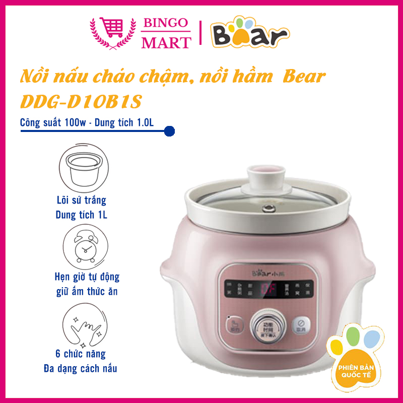 Nồi nấu cháo chậm cho bé  BEAR D10B1S, dung tích 1L
