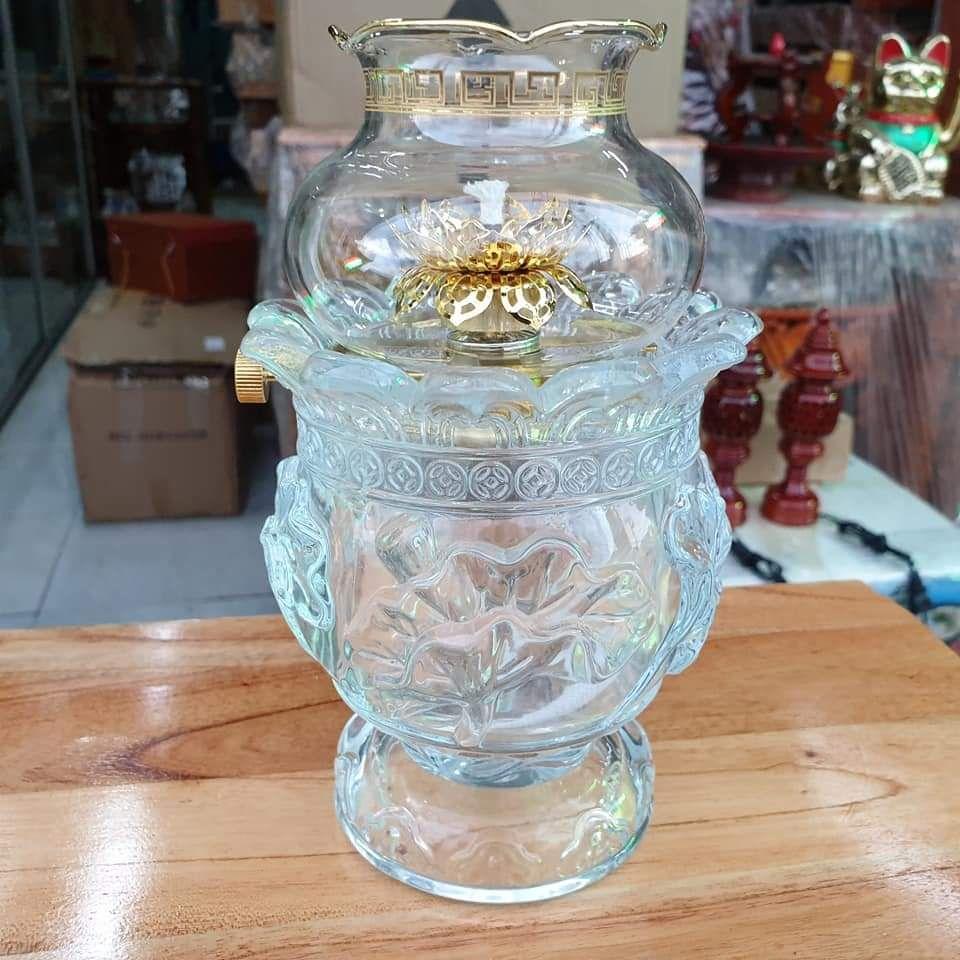 Đèn thờ đốt dầu lưu ly cát tường cao 19 cm