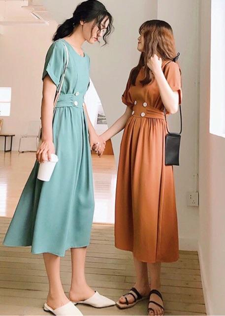 [HCM]Đầm 4 nút trắng thắt eo