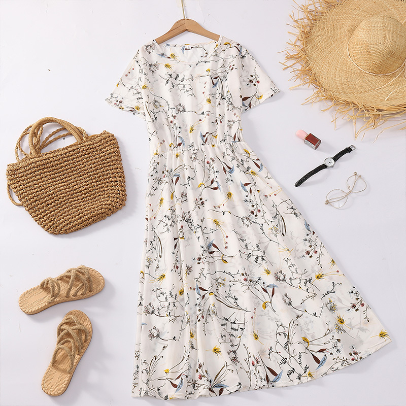 Mùa Hè Mẫu Mới 2021 Mốt Thời Thượng Triều Mẹ Váy Chiffon Váy Dài Hoa Cúc Anh Váy Họa Tiết Hoa Nhỏ Big Size Dáng Suông Rộng Tay Ngắn Đầm
