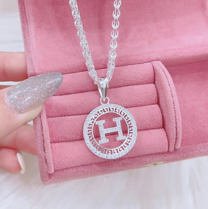 Mặt dây chuyền bạc hình chữ cái đính đá (không kèm dây) MS095