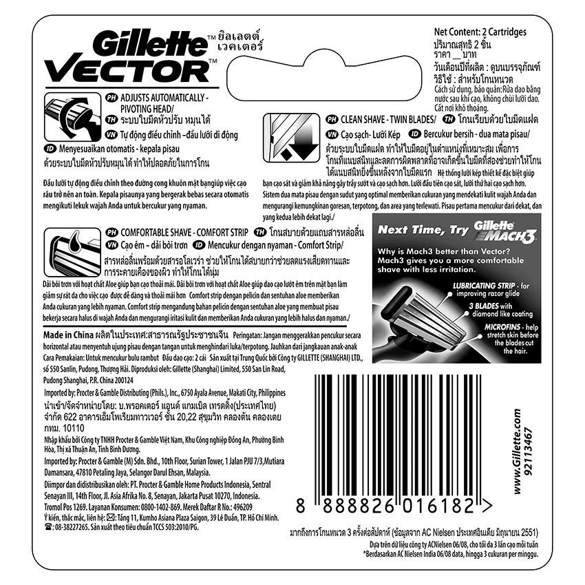 [HCM ship 2h] Combo 6 Vỉ Lưỡi Cạo Râu Gillette Vector Lưỡi 2S