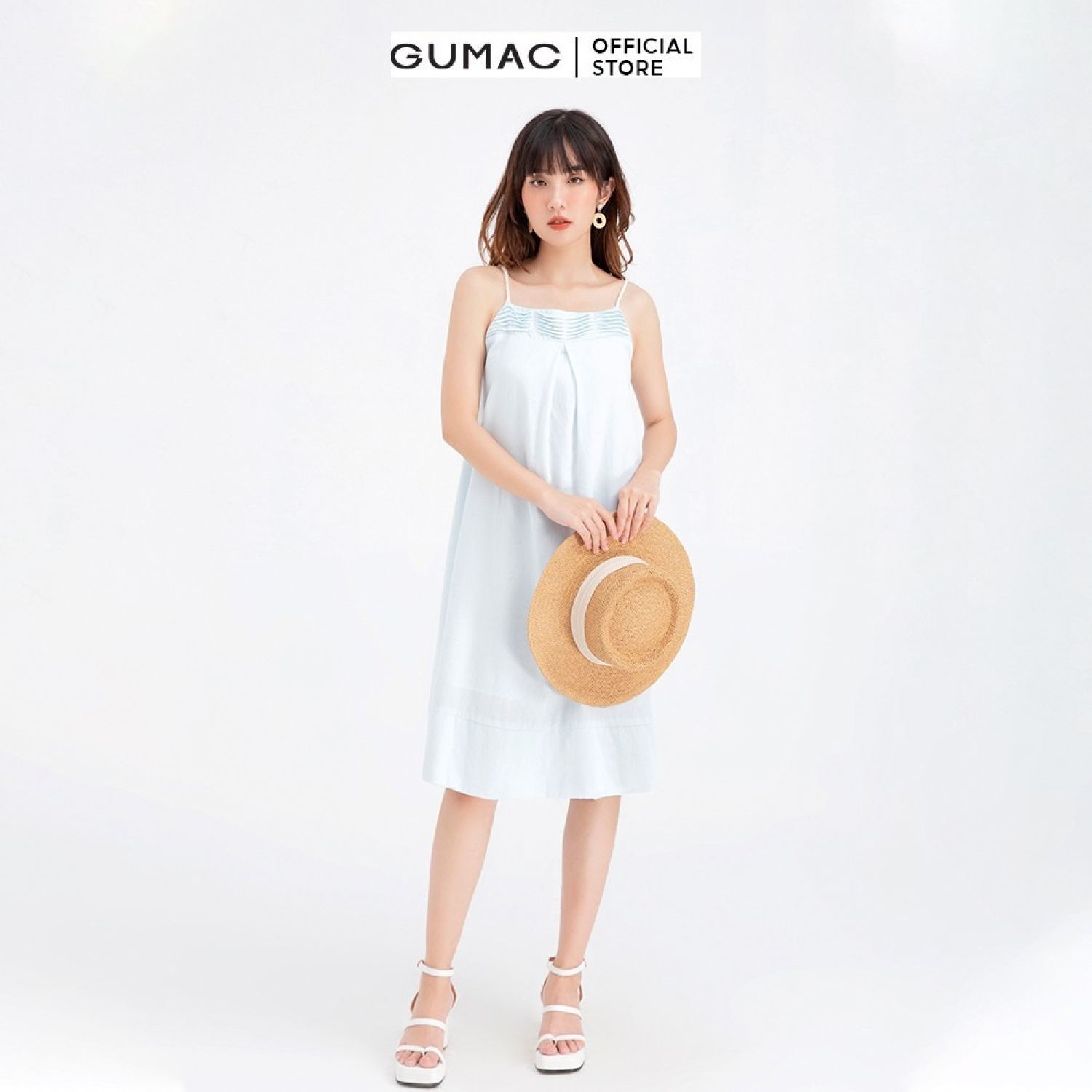 Đầm suông nữ 2 dây xếp ly gumac db676 sz xs