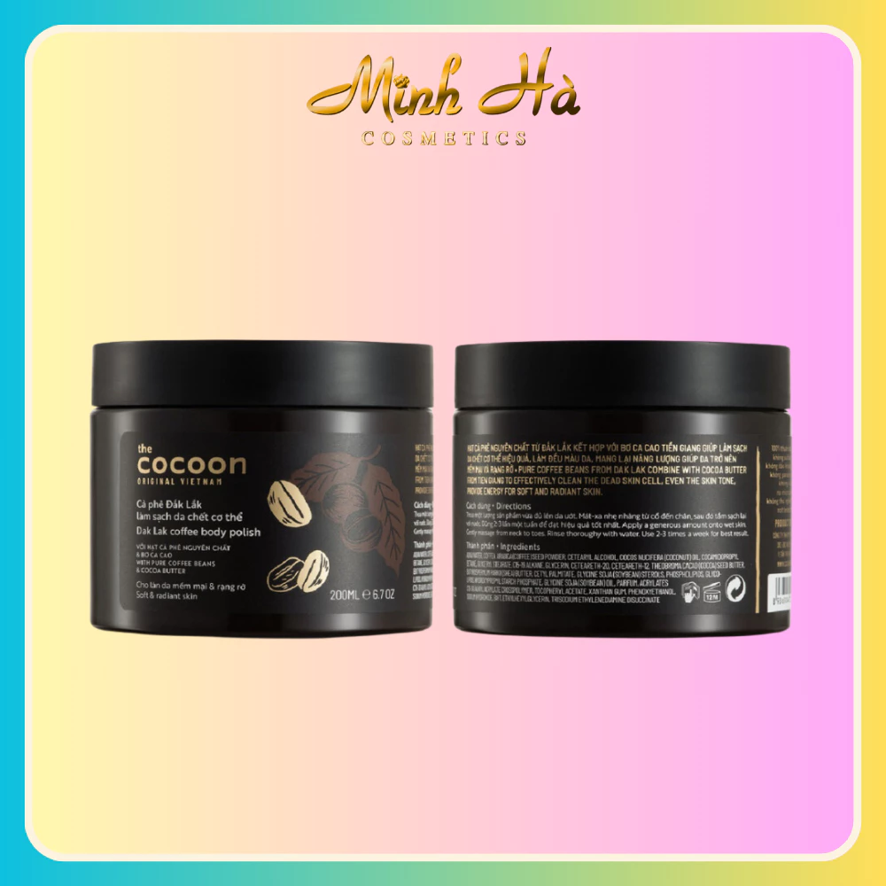 Tẩy da chết Cà Phê Đắk Lắk Cocoon 200ml dạng hũ loại bỏ tế bào chết hiệu quả, làm đều màu da