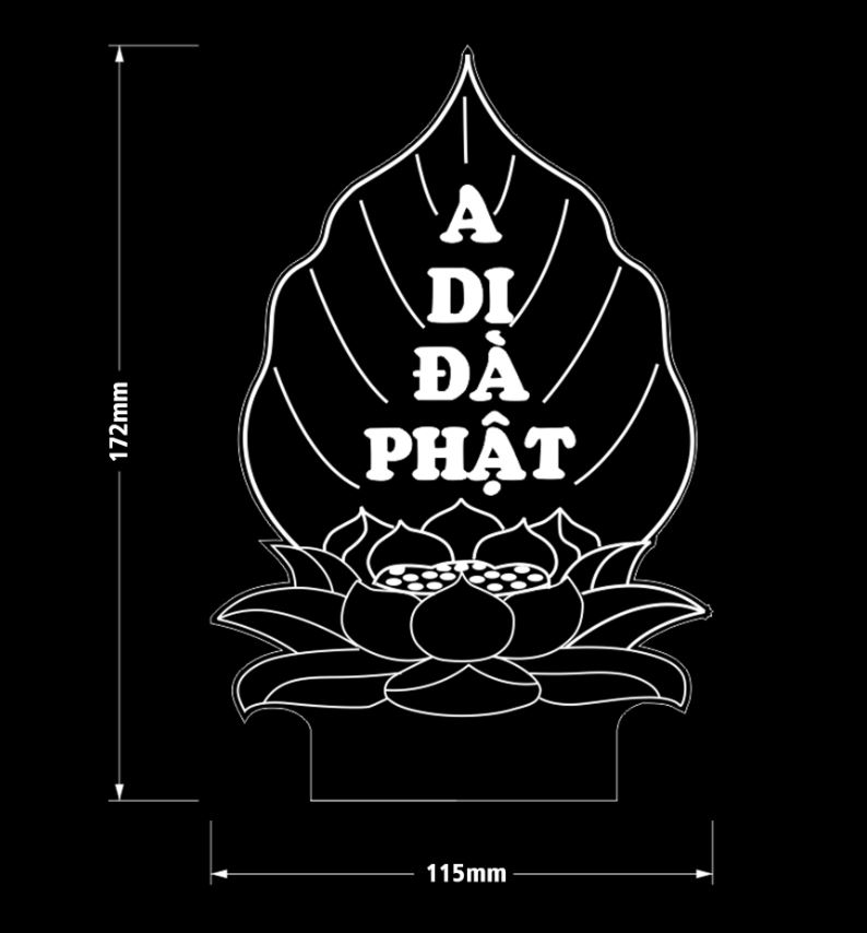 Đèn led 3D khắc chữ A Di Đà Phật hình lá bồ đề