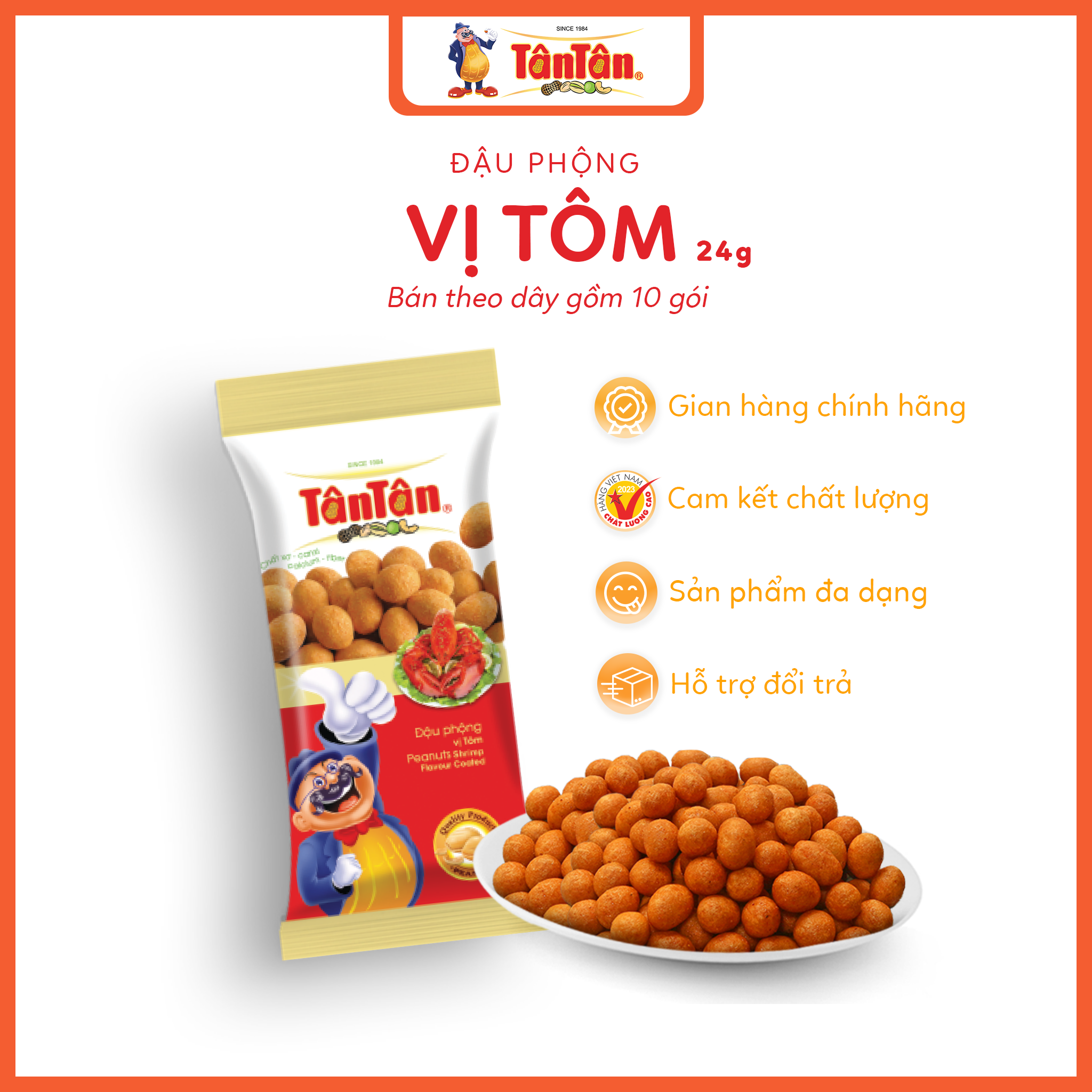 10 gói Đậu phộng vị Tôm Tân Tân (24g/gói)