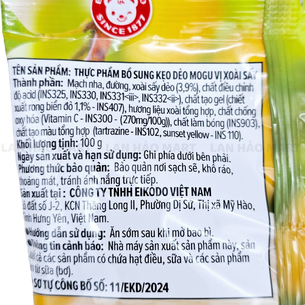 Kẹo dẻo Mogu xoài sấy gói 100g