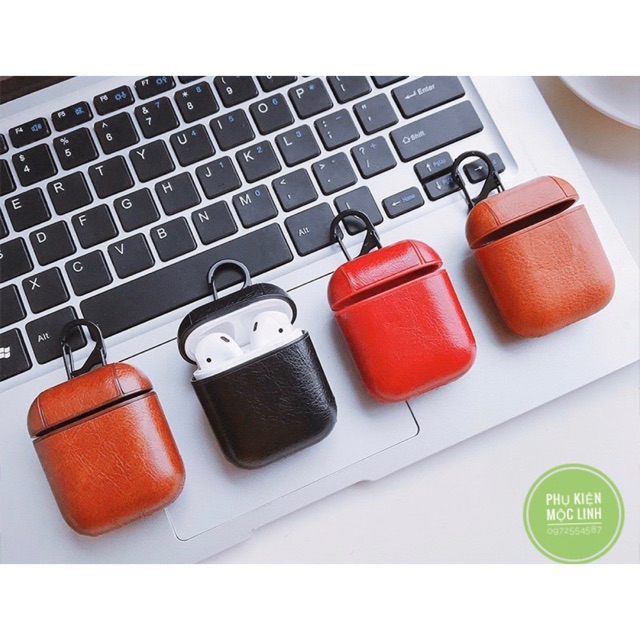 ? Vỏ bọc giả da trơn cho hộp sạc tai nghe Bluetooth AirPods 1 2 Pro ? Case AirPod Đen nâu đỏ