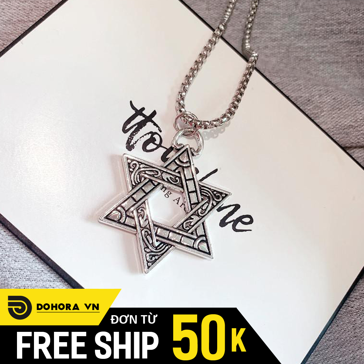 Dây chuyền ngôi sao 6 cánh huyền bí họa tiết cực đẹp, kim loại cao cấp không gỉ, không ngứa DC04