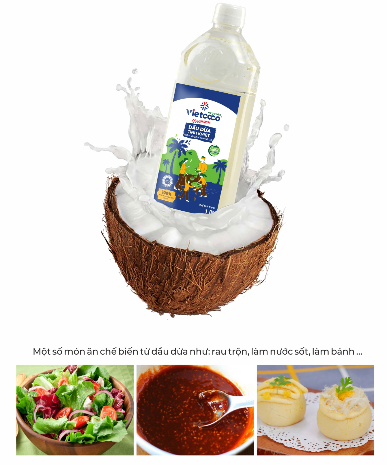 Dầu dừa tinh khiết Vietcoco chai Pet