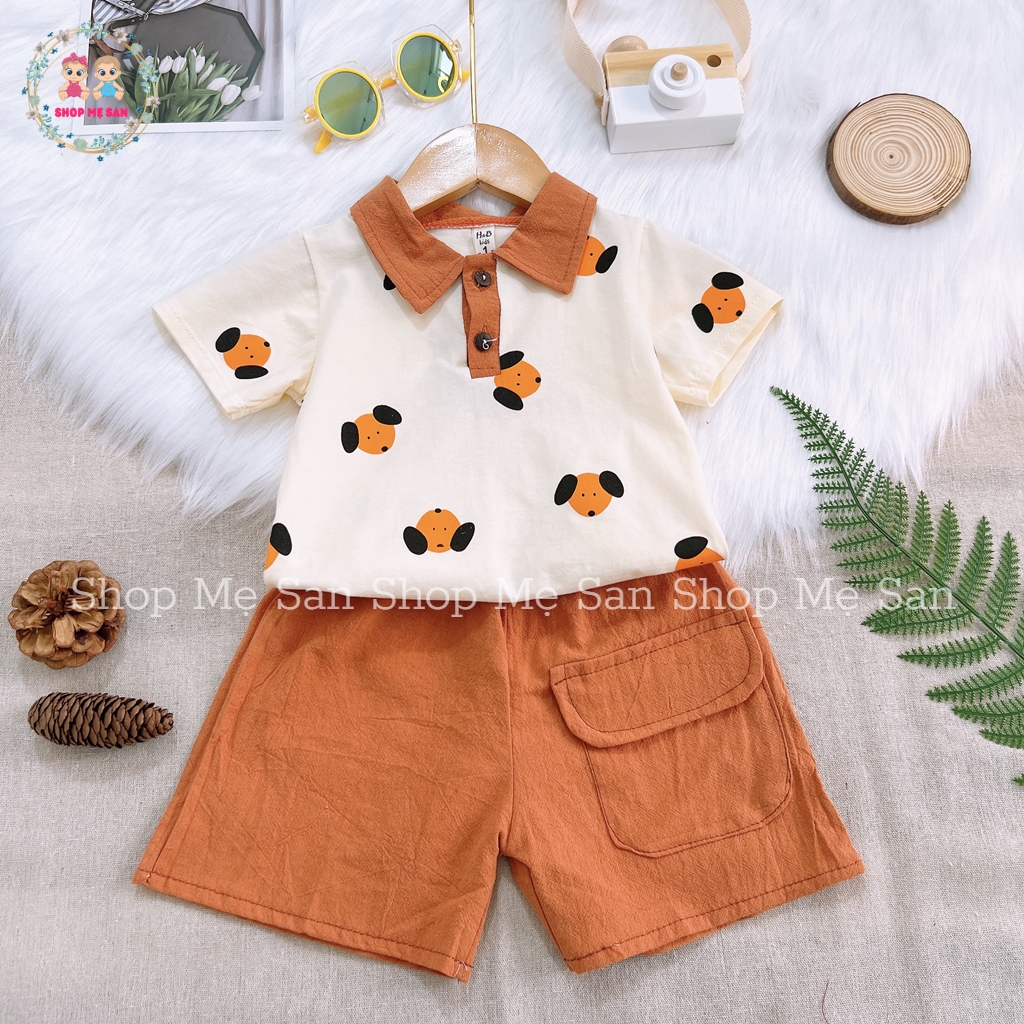 Bộ cộc tay bé trai, bộ hè bé trai polo sành điệu với áo cotton tàu mềm mịn cùng quần đũi cara mềm mát