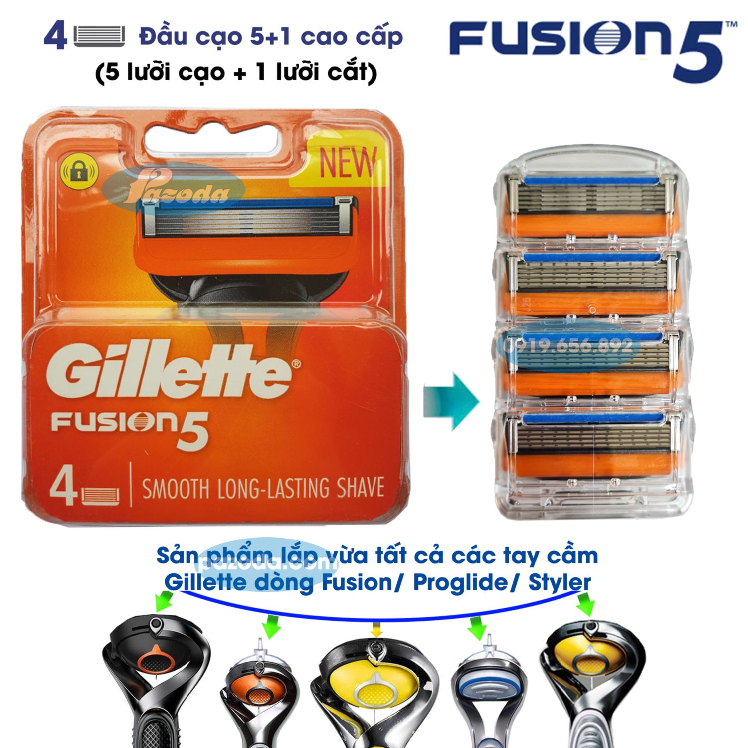 Hộp 4 đầu dao cạo Gillette Fusion5 (đầu cạo 5+1)