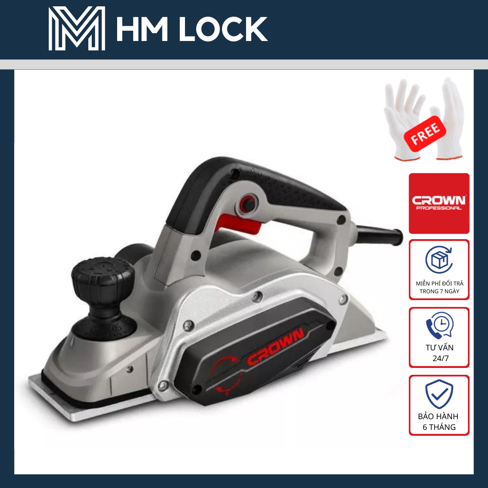 82mm máy bào gỗ crown 710w - motor dây đồng - hàng chính hãng cao cấp - ct14019 - hm lock