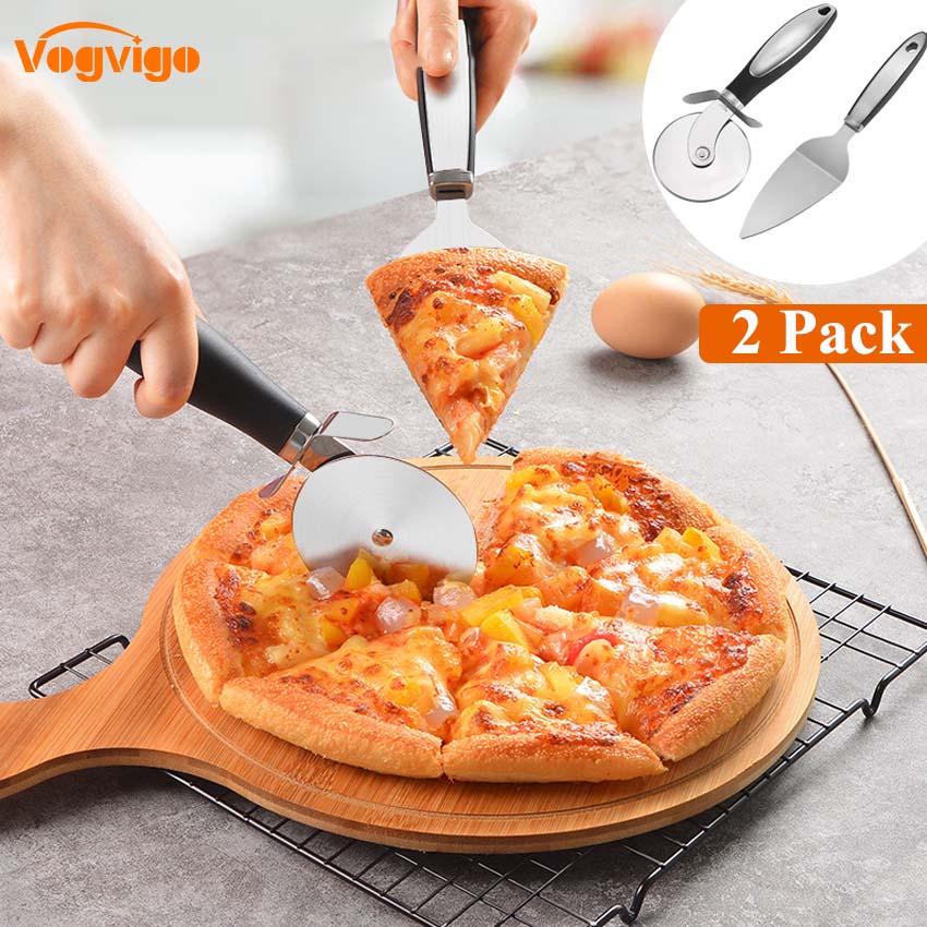 [Ready Stock] 2PCS Pizza Cutter Wheel Pizza Server Set, Quality Stainless Steel Pizza Cutter, Very Sharp Pizza Cutter Slicer with Non Slip Handle for Pizza, Pies, Dough Cookies and Waffles