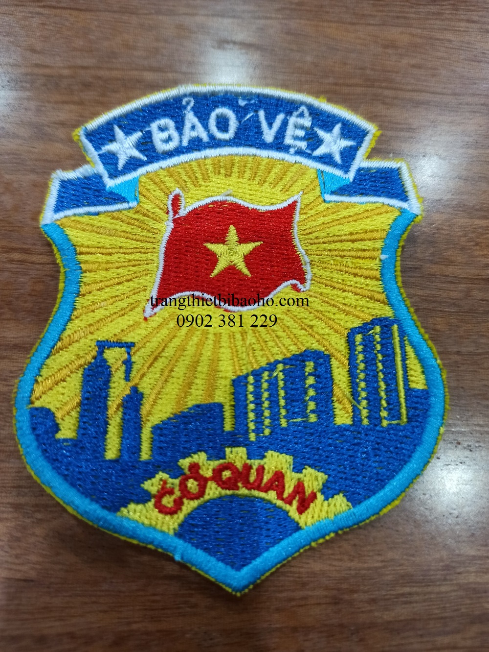 Logo bảo vệ cơ quan màu xanh thêu sẵn
