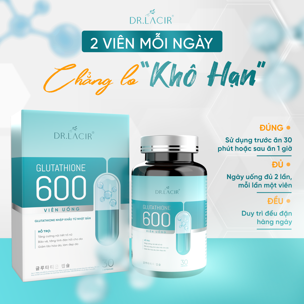 viên uống trắng da glutathione 600 có tốt không Viên Uống Trắng Da Glutathione 600 Hộp 30 Viên main image 0