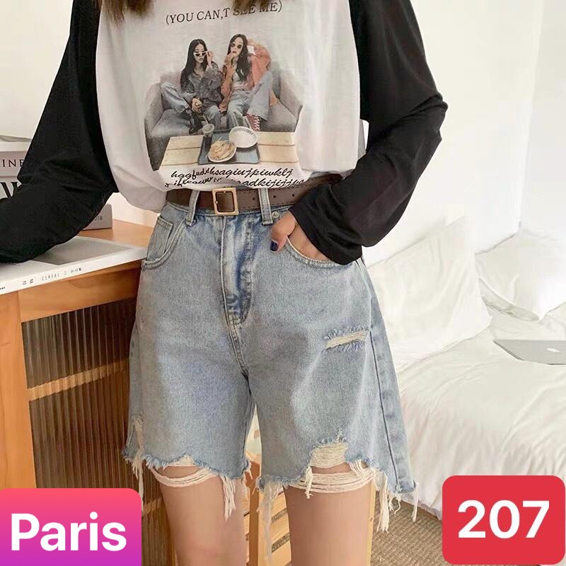 QUẦN SHORT SỌT JEAN LỬNG KIỂU NGỐ NỮ CHẤT BÒ XANH WASH MỚI RÁCH ĐÙI ULZZANG LƯNG CAO NÂNG MÔNG PR-207 - PARIS FASHION MỚI