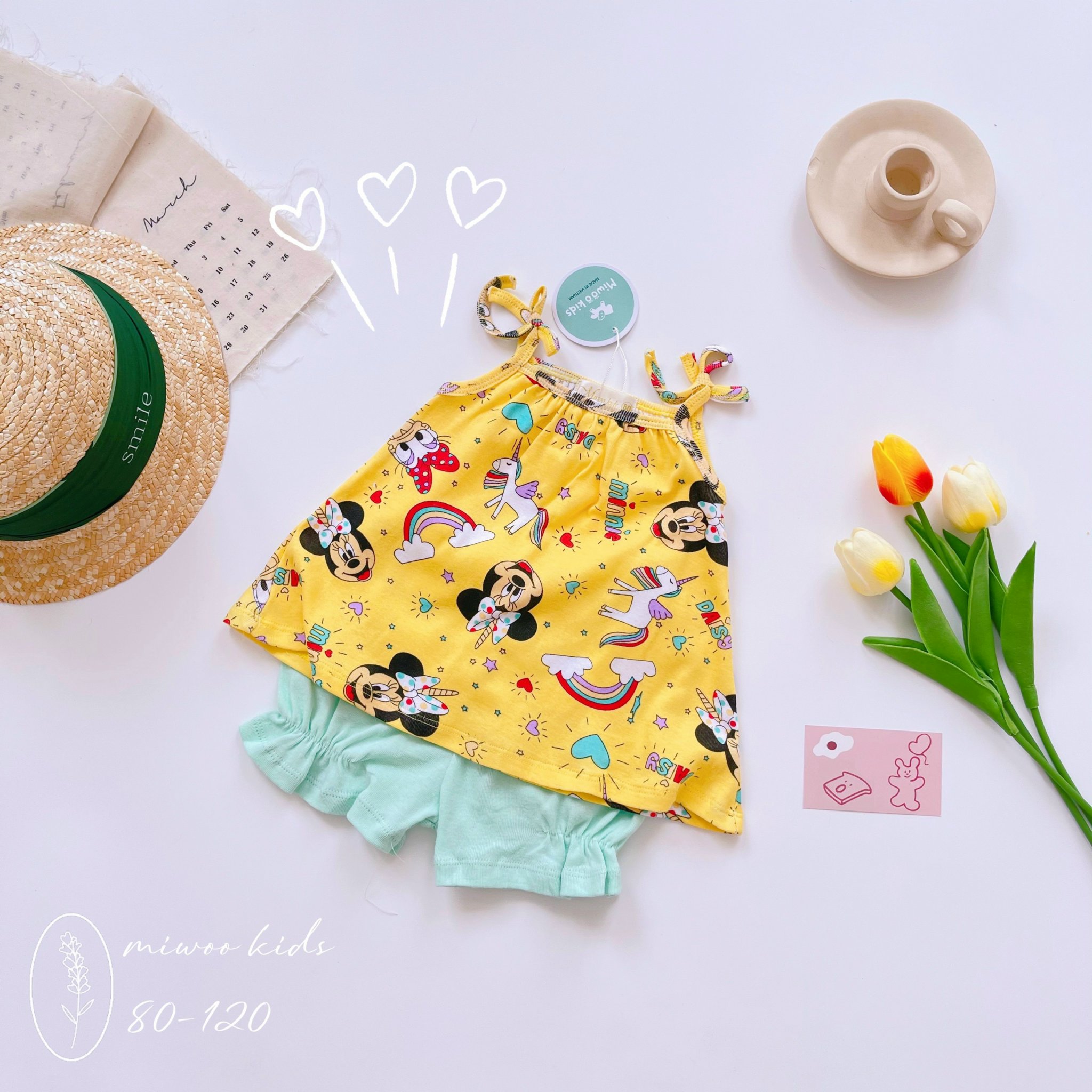 Đồ bộ 2 dây mặc nhà cho bé gái chất thun bozip mềm mịn
