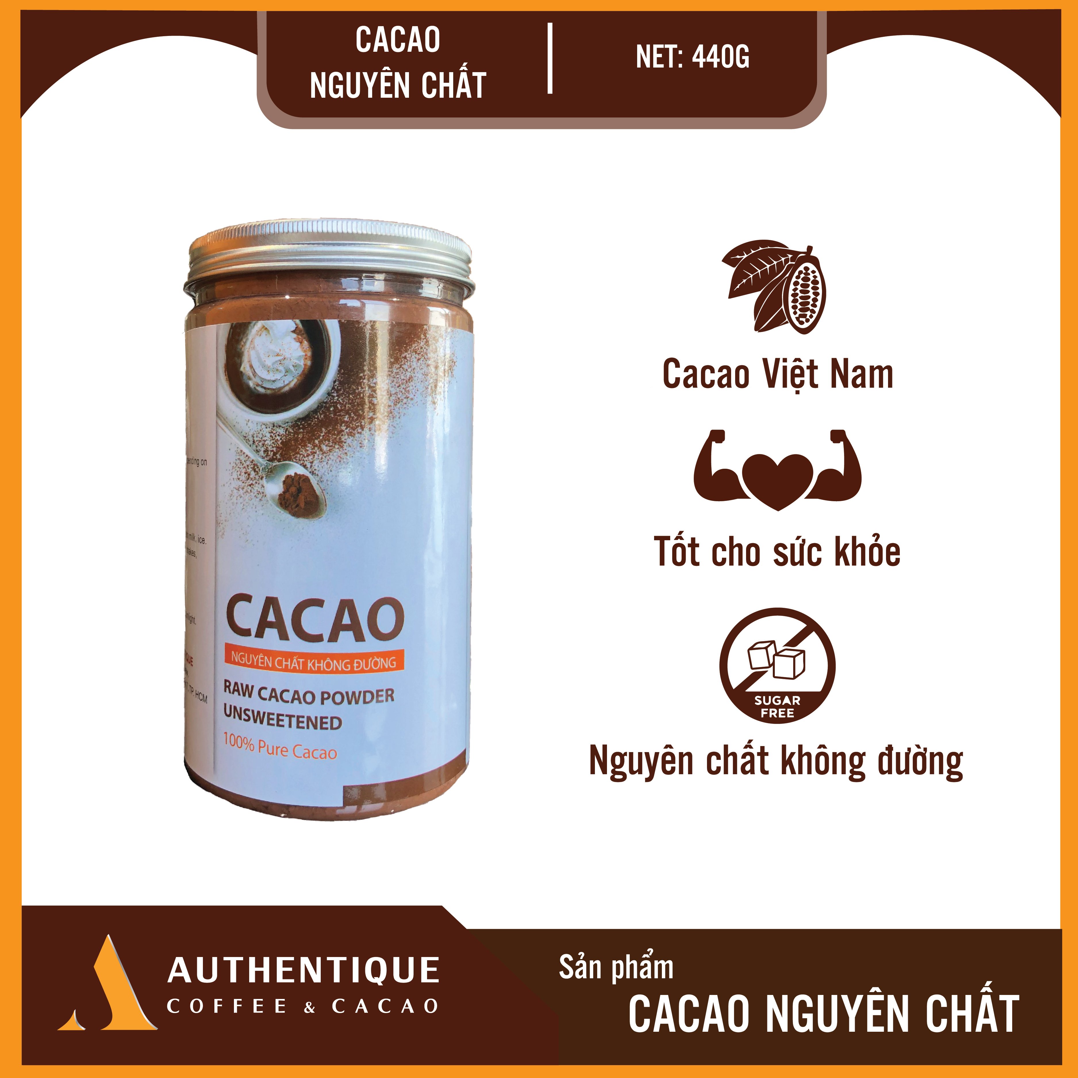 BEST SELLER Bột Cacao 100% nguyên chất - Không đường - Hũ 440gr - Tốt cho
