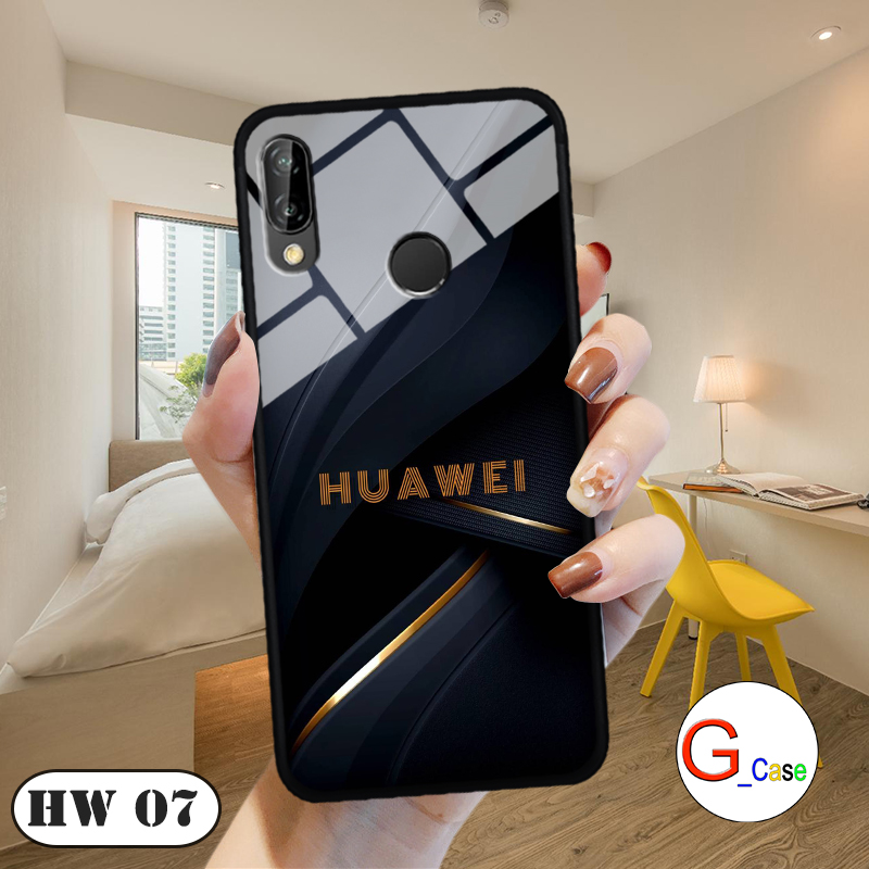 Ốp lưng huawei nova 3e - lưng kính in logo hãng điện thoại