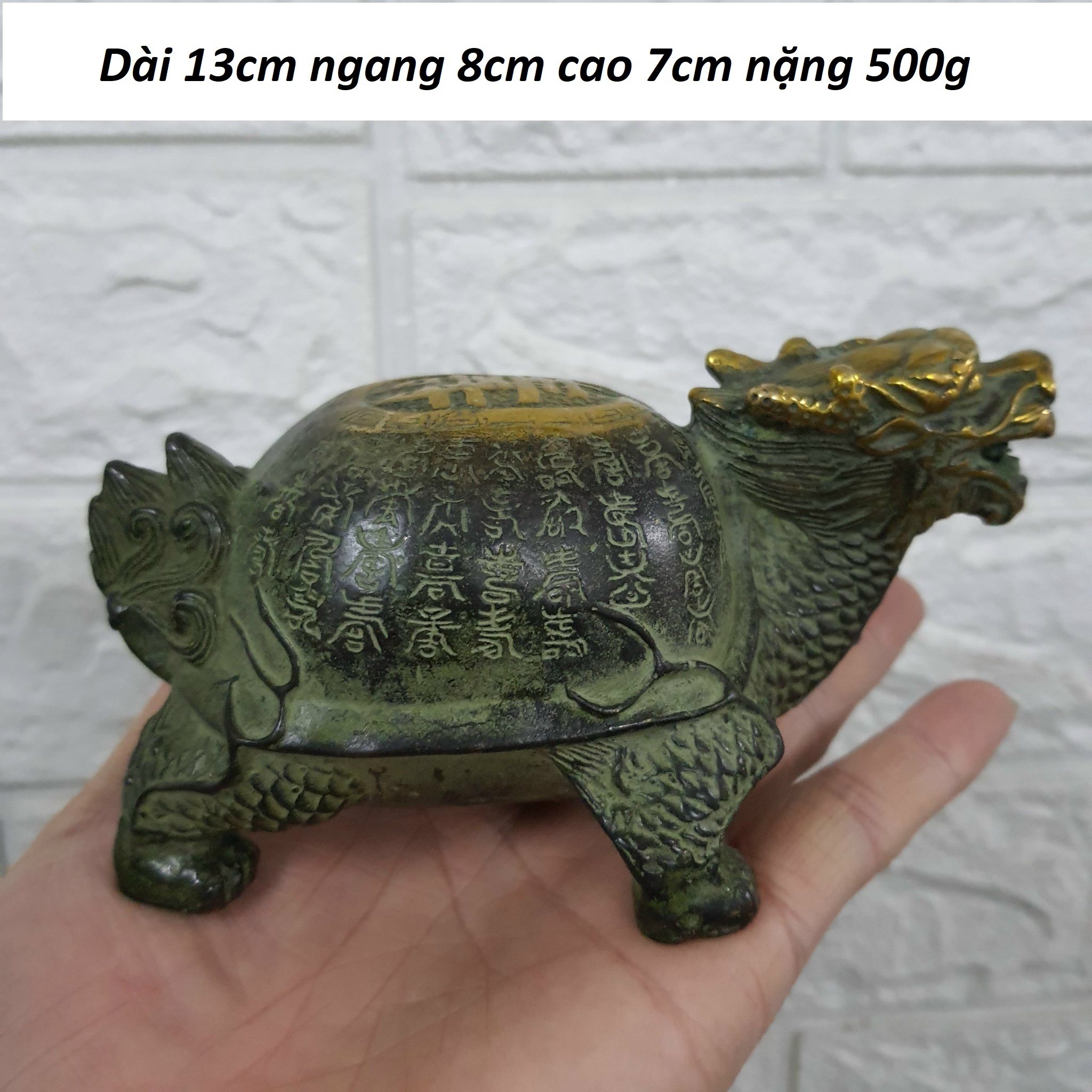 Tượng long quy phong thuỷ khắc chữ giả cổ chất liệu bằng đồng MS205