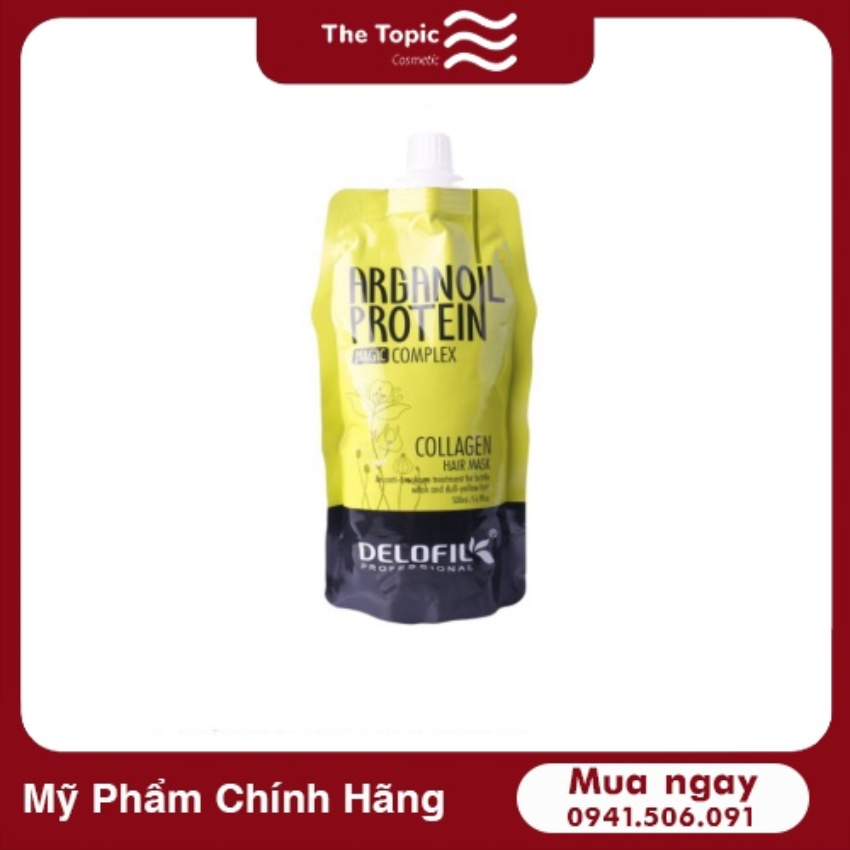 Dầu hấp tóc [ MẪU MỚI ] túi dầu hấp phục hồi dưỡng ẩm Delofil Collagen Hair Mask 500ml, dầu hấp, túi dầu hấp, chăm sóc tóc, chăm sóc tóc chuyên sâu, dưỡng tóc