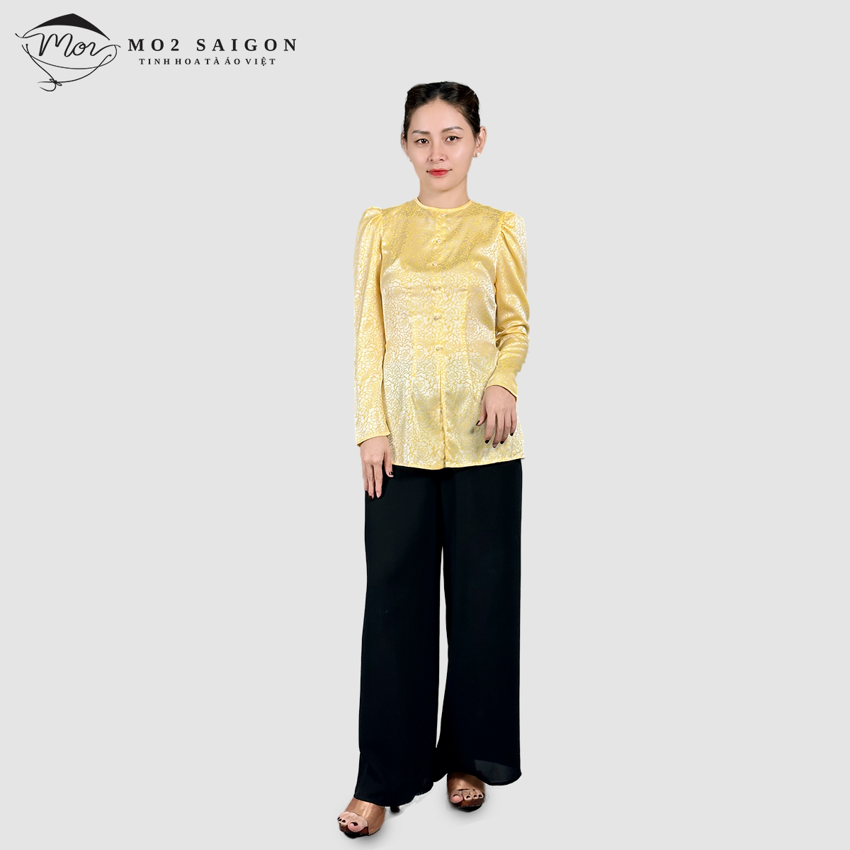 Áo bà ba nữ gấm lụa MO2 SAIGON cách tân tay phồng