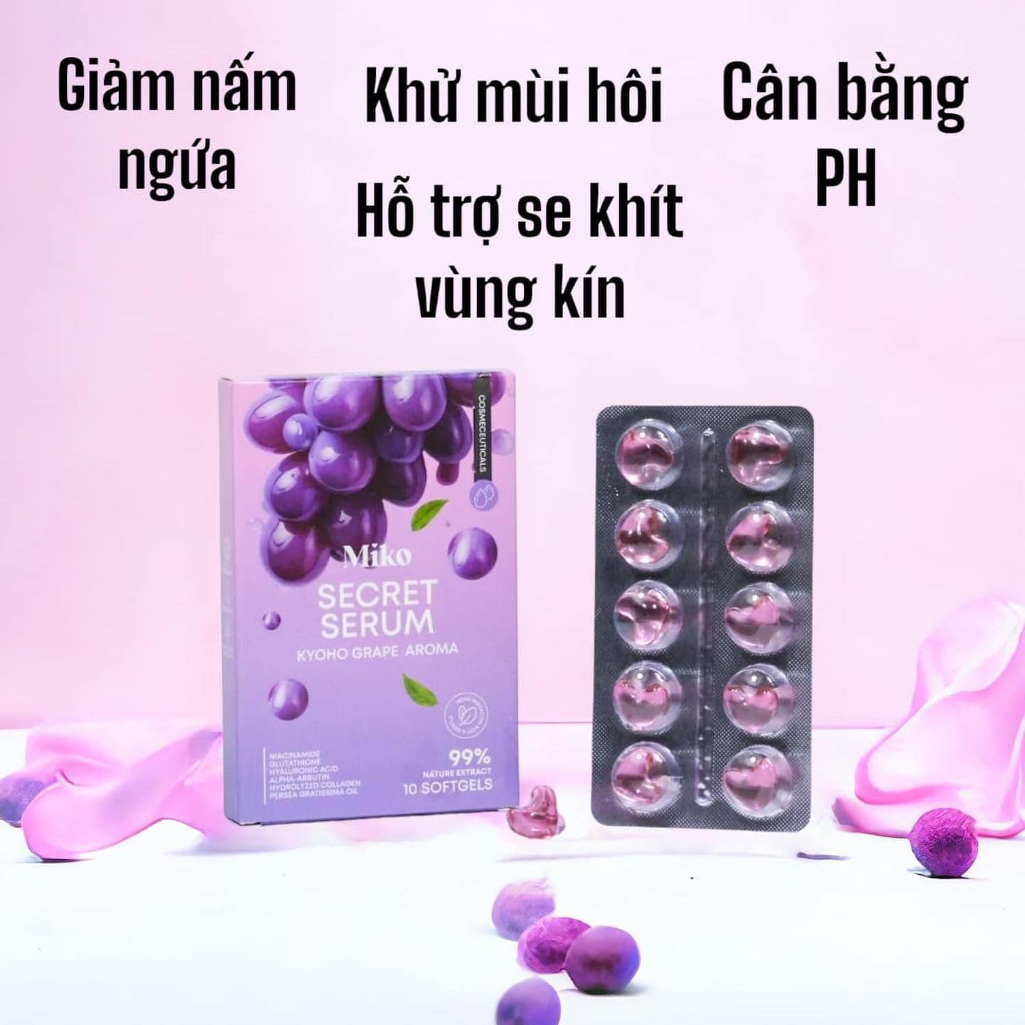 ( Tặng 5ml nước hoa vkin ) Viên đặt serum miko secret chống khô hạn x2 lần cấp ẩm, tạo nước, hương nho quyến rũ date 2027