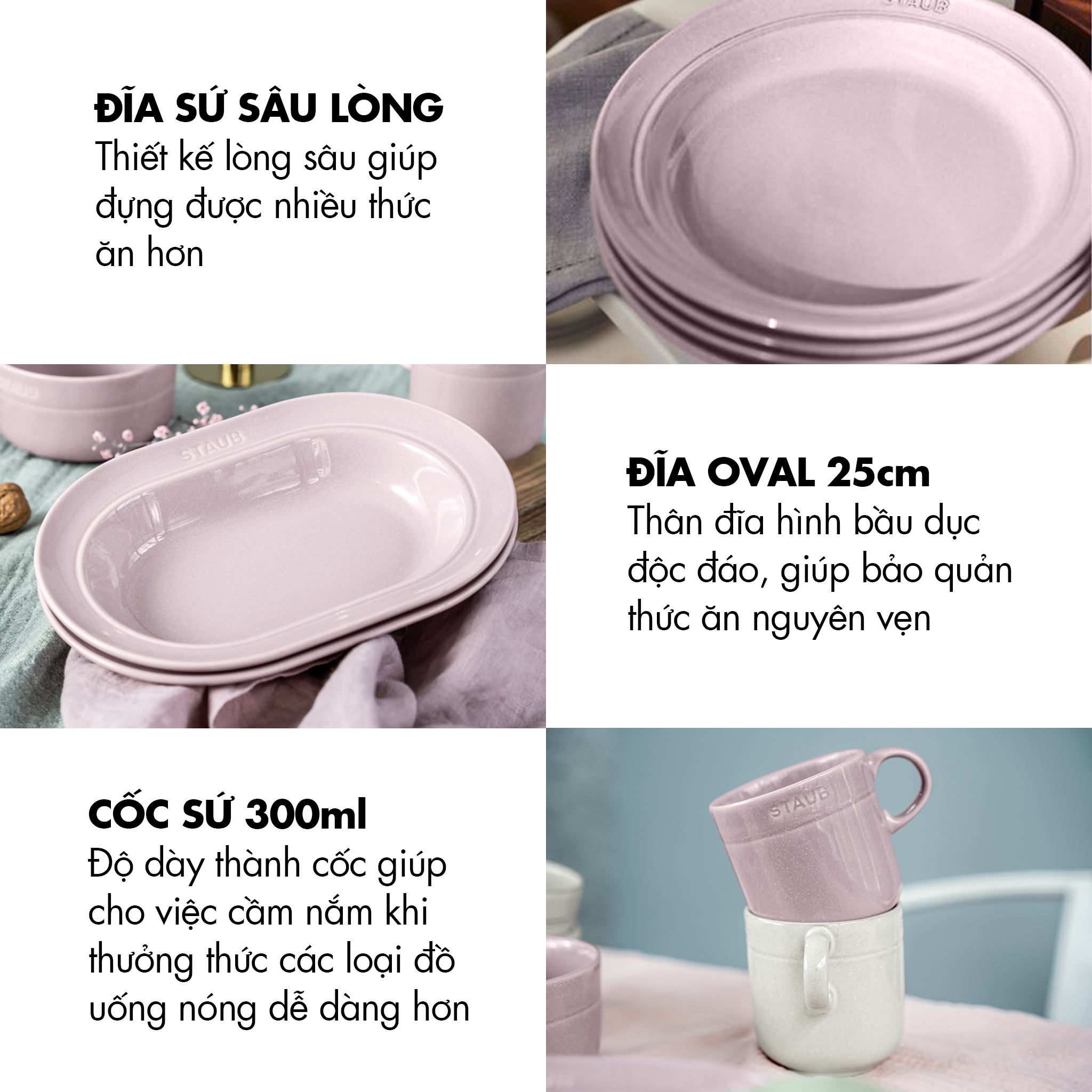 Bộ Chén, Đĩa, Cốc Gốm Sứ STAUB Cherry Blossom - Nhiều Size/Loại