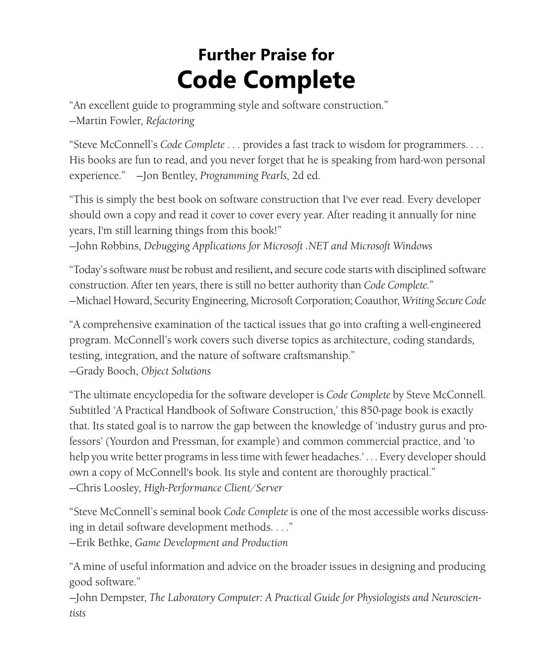 Code Complete A Practical Handbook of Software Construction