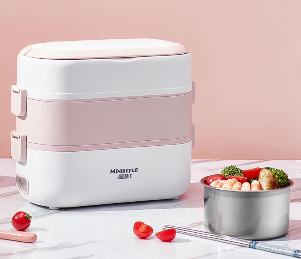 Hộp cơm cắm điện tự nấu chín hộp cơm giữ nhiệt lõi inox có nắp chống tràn đa năng mini 2 tầng 4 ngăn dùng cho dân văn phòng tiện dụng