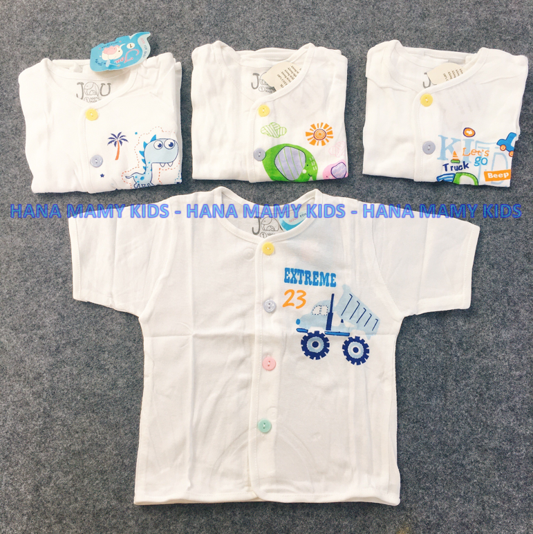ÁO NGẮN TAY JOU TRẮNG CHO BÉ 3KG ĐẾN 8KG - ÁO SƠ SINH NÚT CÀI GIỮA CHẤT COTTON